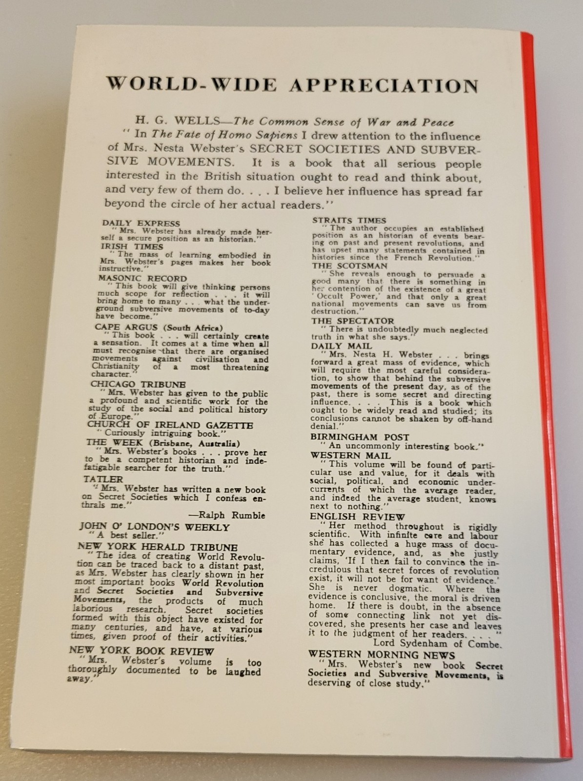SECRET SOCIETIES & SUBVERSIVE MOVEMENTS~ Nesta Webster REPRINT OF 1924 BOOK (PB)