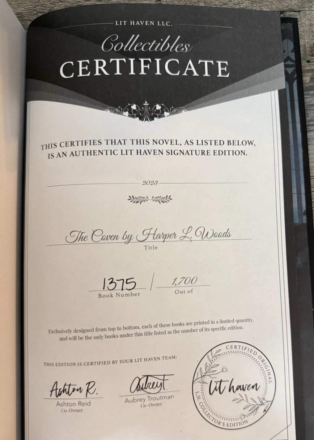 SIGNED/NUMBERED LitHaven THE COVEN Harper L. Woods DETAILED EDGES