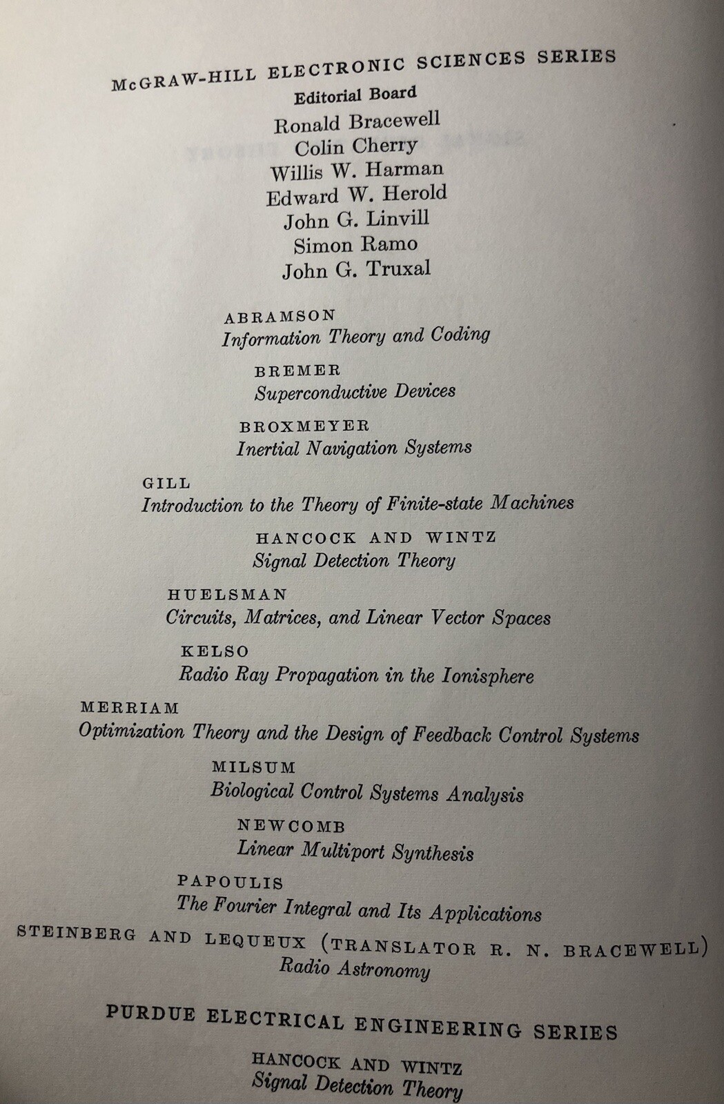 Signal Detection Theory By Hancock & Wintz Electrical Engineering Series Vg2