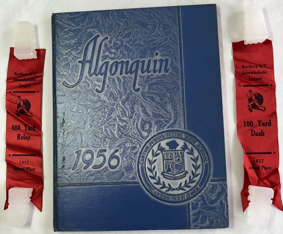 1956 Algonquin Canton New York Jr.& Senior High School Yearbook +2 Track Ribbons