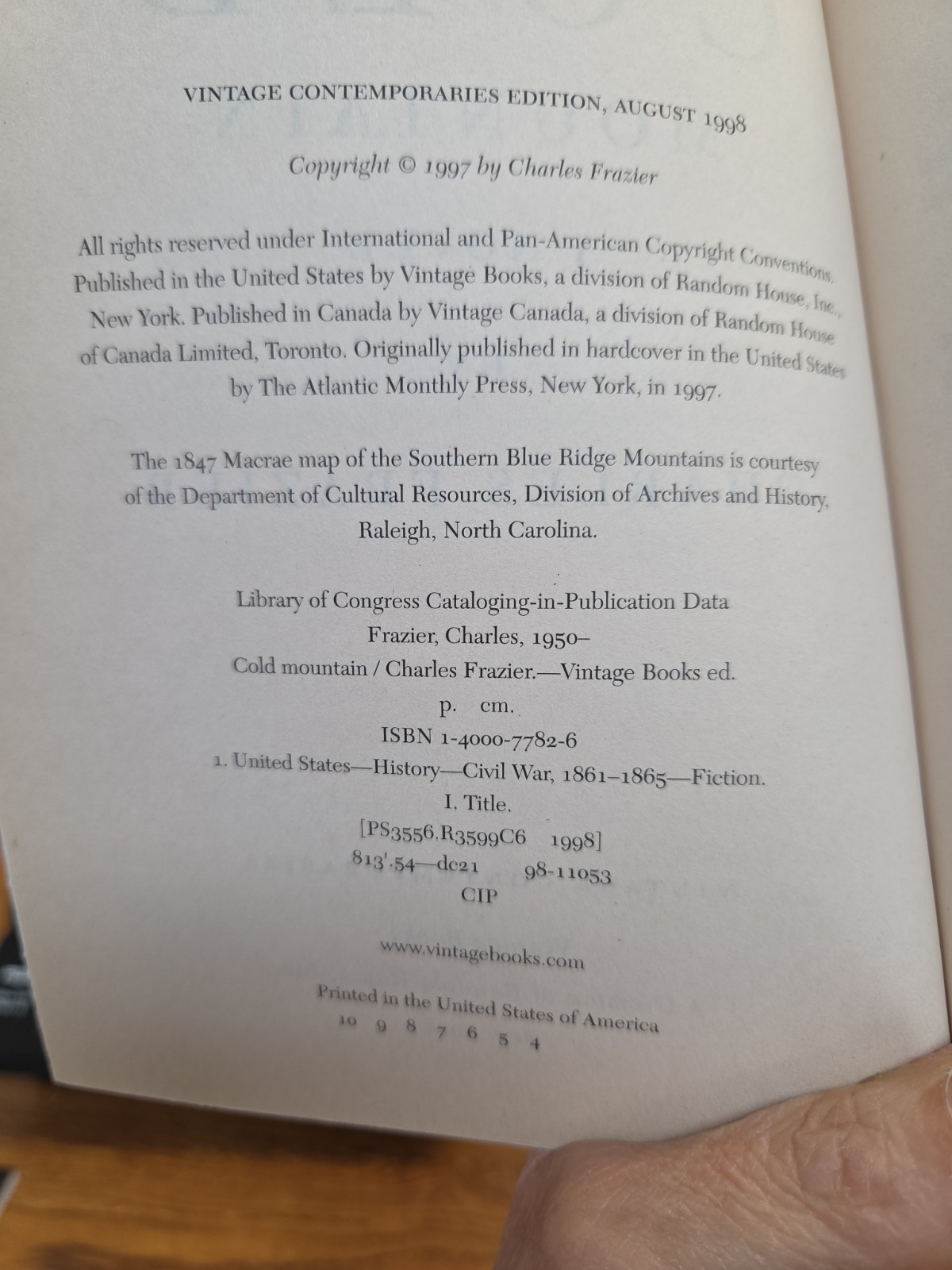 Cold Mountain PB 1998 by Charles Frazier