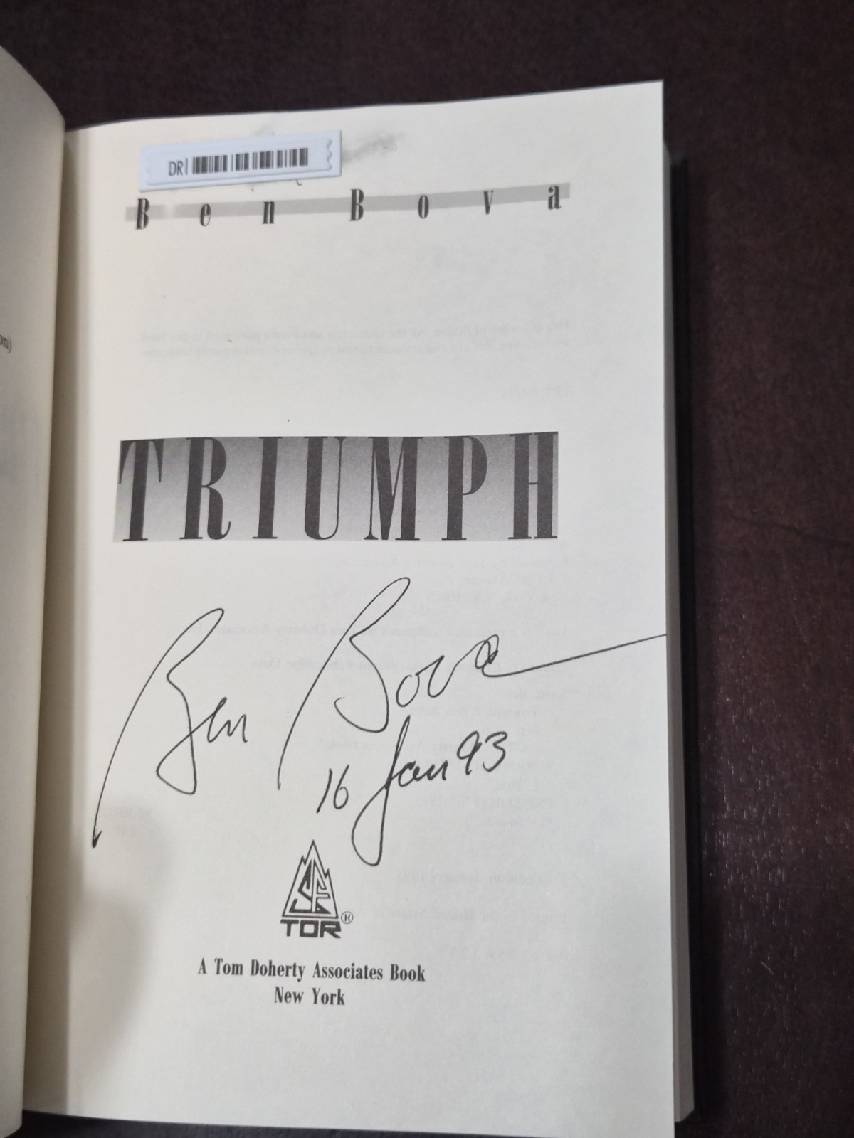 ​​Ben Bova TRIUMPH 1993 SIGNED 1st Ed 1st Print HCDJ LN Alternate History WWII