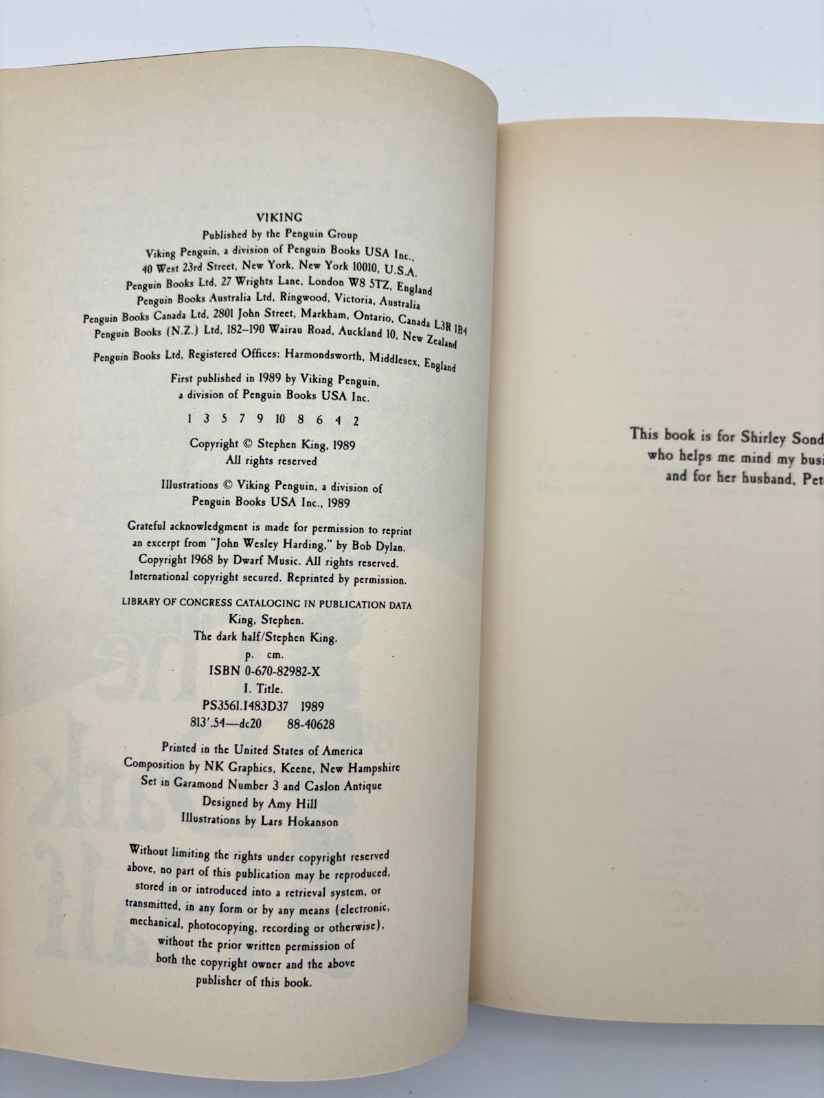 The Dark Half, Stephen King, First Edtion, First Printing VG Condition