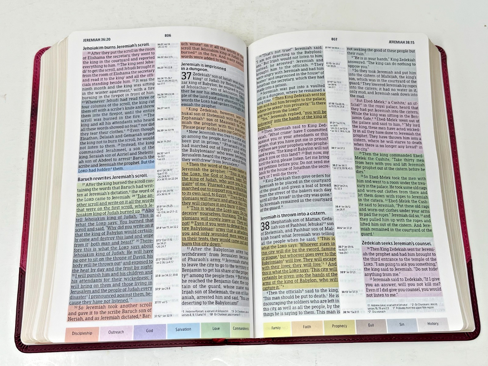Holman Rainbow Study Bible 2015 NIV Red Watercolor Every Verse Color Code