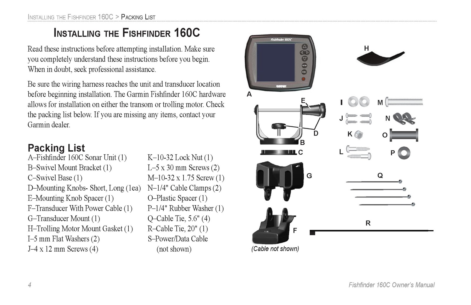 GARMIN Fishfinder 160C Color Sonar Owners Manual 2006 – WIRE BOUND – COVERS