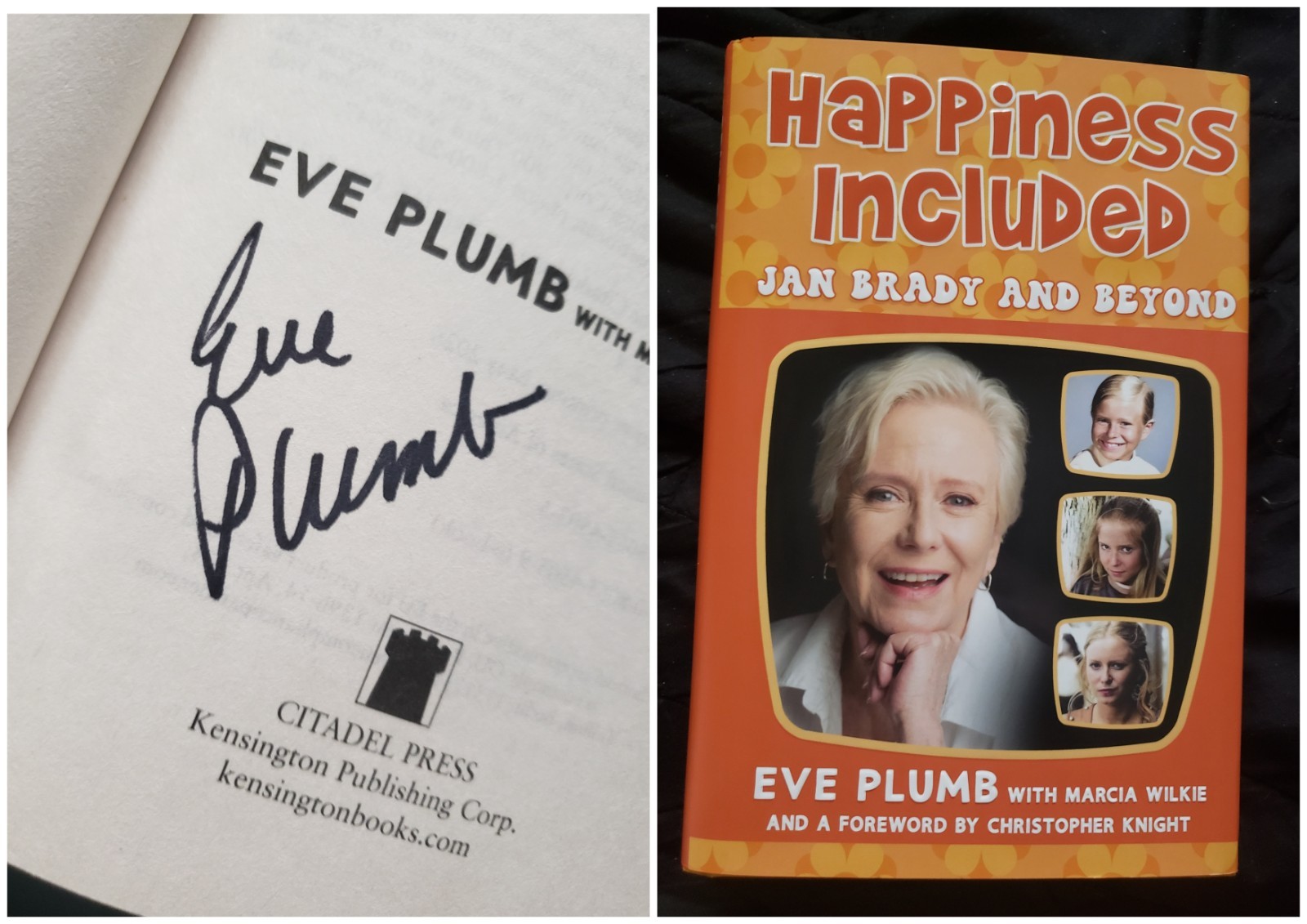 Eve Plumb Signed “Happiness Included” Jan Brady Bunch HC Book 1st/1st