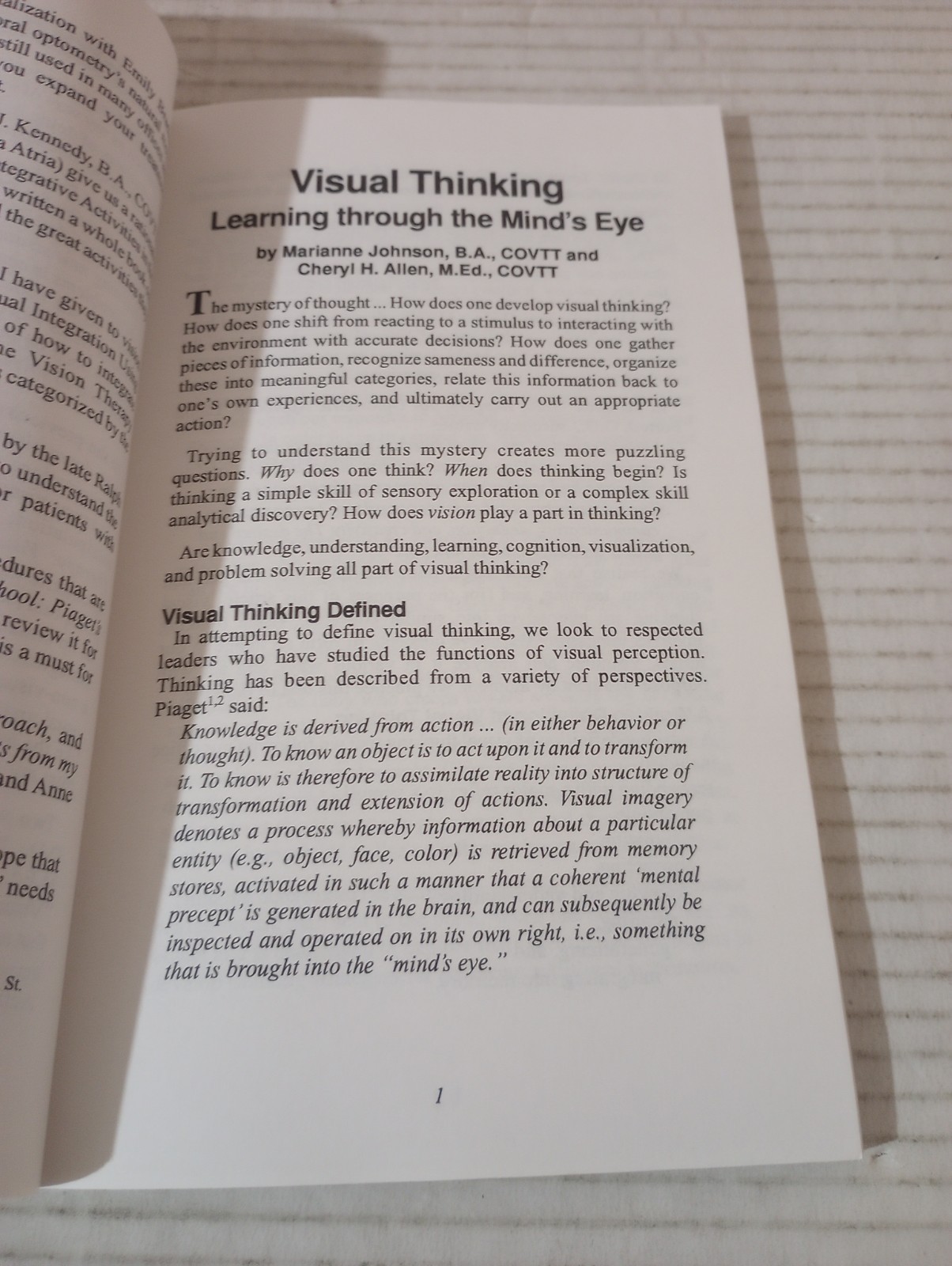 Vision Therapy VISUAL THINKING for PROBLEM SOLVING Optometric Extension Program