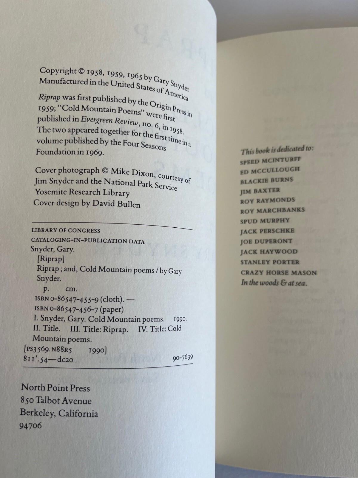 Gary SNYDER / RIPRAP And Cold Mountain Poems – North Point Press, San Francisco