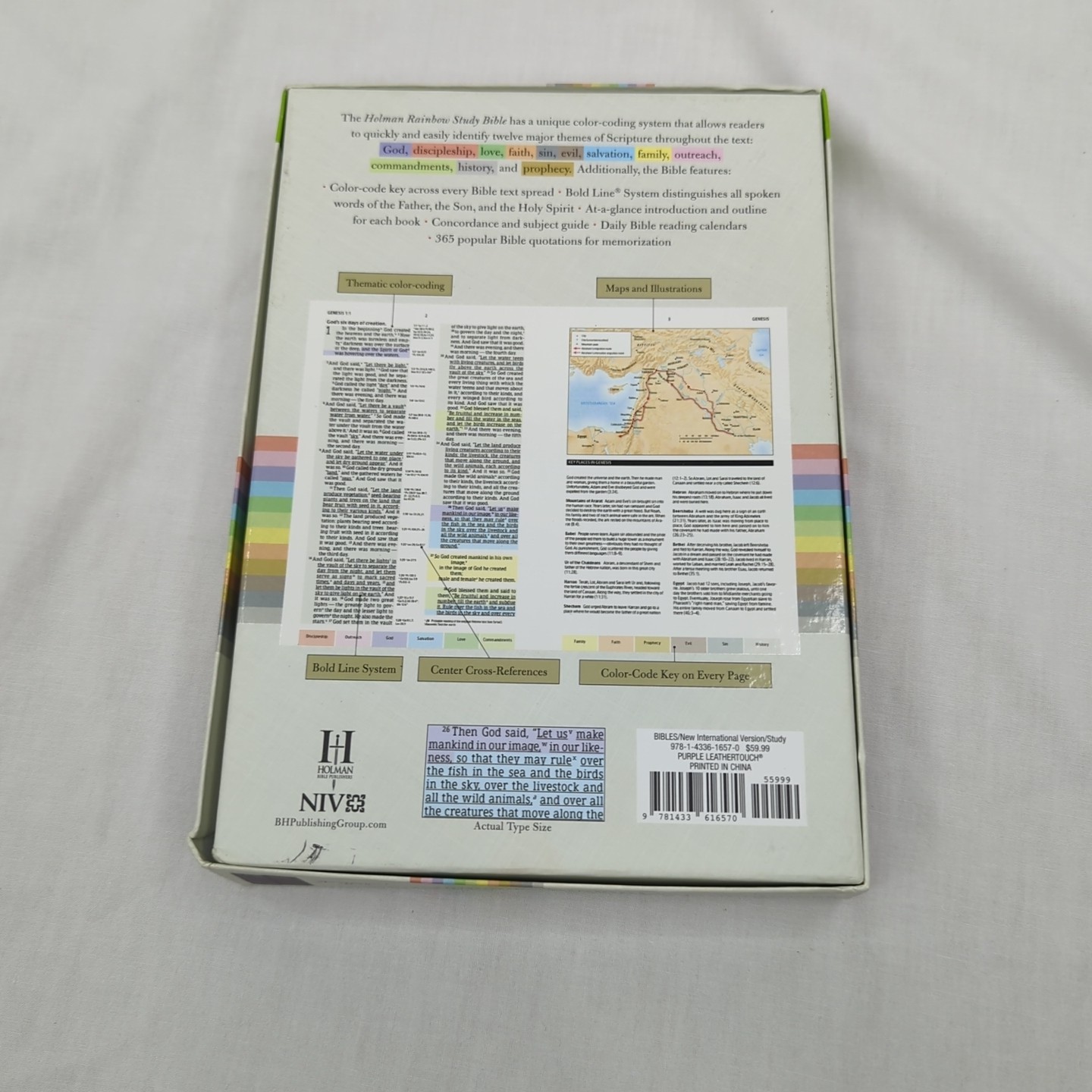 NIV Rainbow Study Bible Purple Lavender LeatherTouch Bold Line Holman Christian