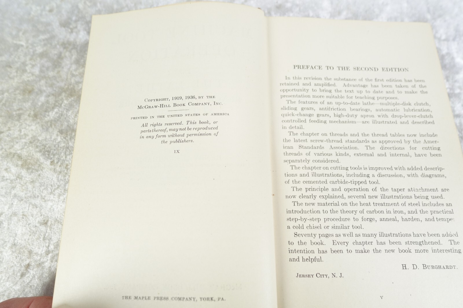 Machine Tool Operation Part I Henry Burghardt 1936 HC The Lathe – Bench – Forge