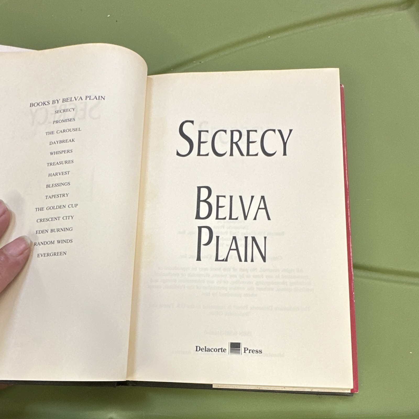 BELVA PLAIN SECRECY HC W/ DUST JACKET DELACORTE PRESS 1997 FICTION