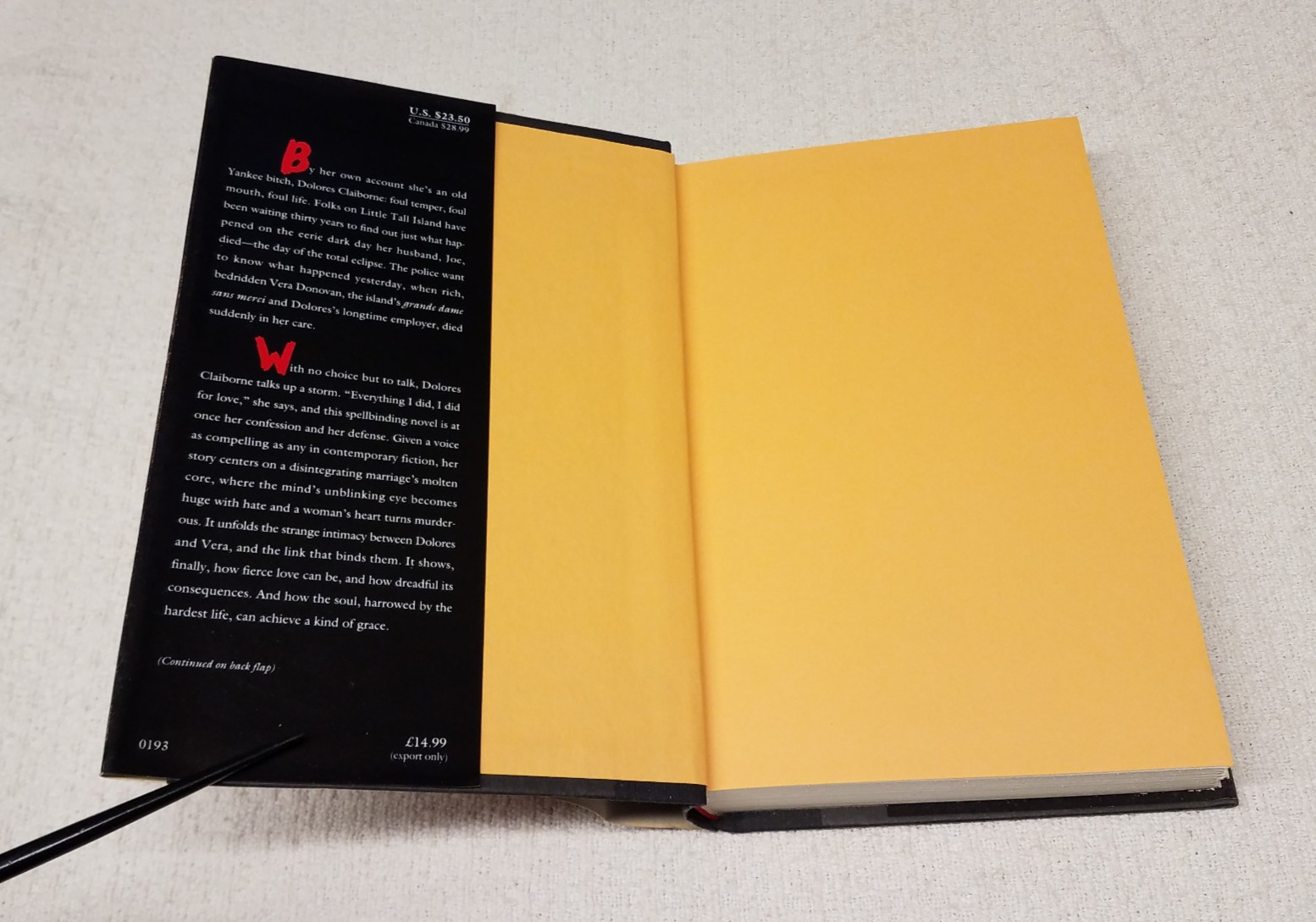 STEPHEN KING hardcover DOLORES CLAIBORNE COPYRIGHT ©1993 First edtion