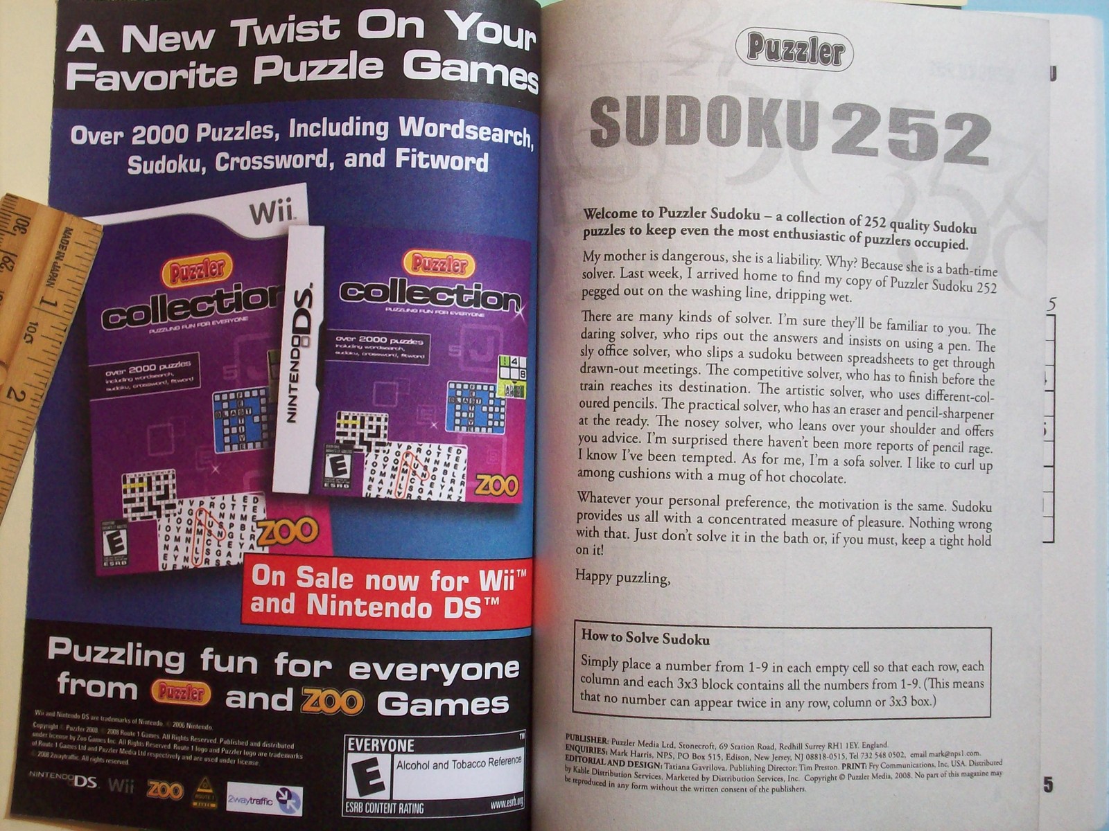 BOOK SUDOKU 252 PUZZLES DECEMBER 2008 BRAIN FOOD TO BOOST YOUR MEMORY 96 PAGES 7