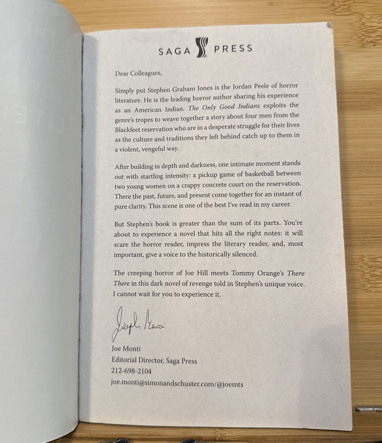 ARC/Uncorrected Proof – The Only Good Indians – Stephen Graham Jones – Advance