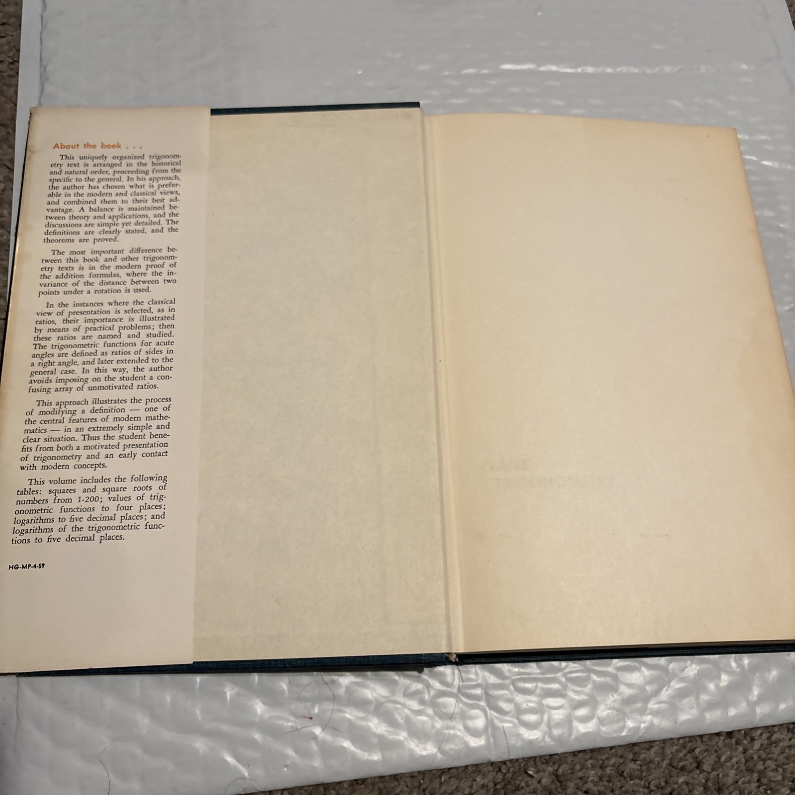 Plane Trigonometry Hardcover Vintage 1959 1961 A W Goodman John Wiley Hc –