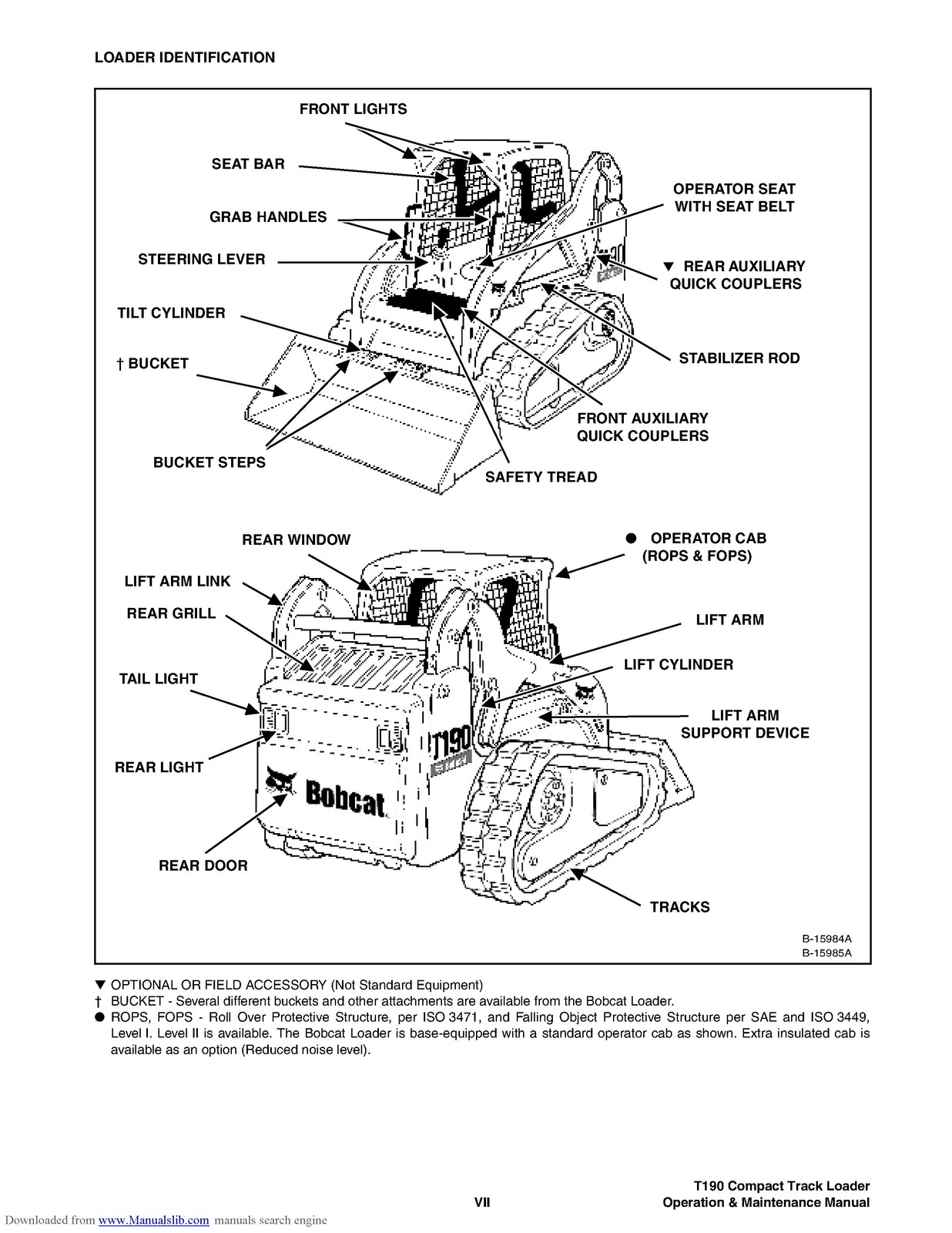 BOBCAT T190 Operation Maintenance Manual 2006 SN 531711001 Up – WIRE BOUND
