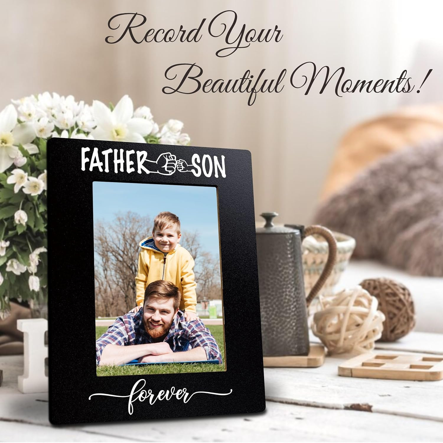 Father & Son Forever Wooden Picture Frame for 4 X6 Inches Vertical Photo, Black