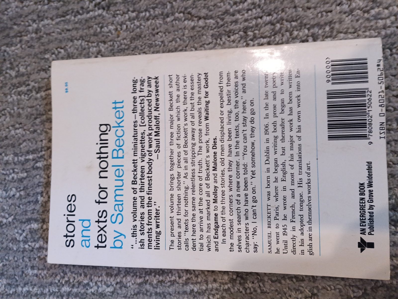Stories and Texts for Nothing Samuel Beckett Evergreen (Year Unknown) [VG]