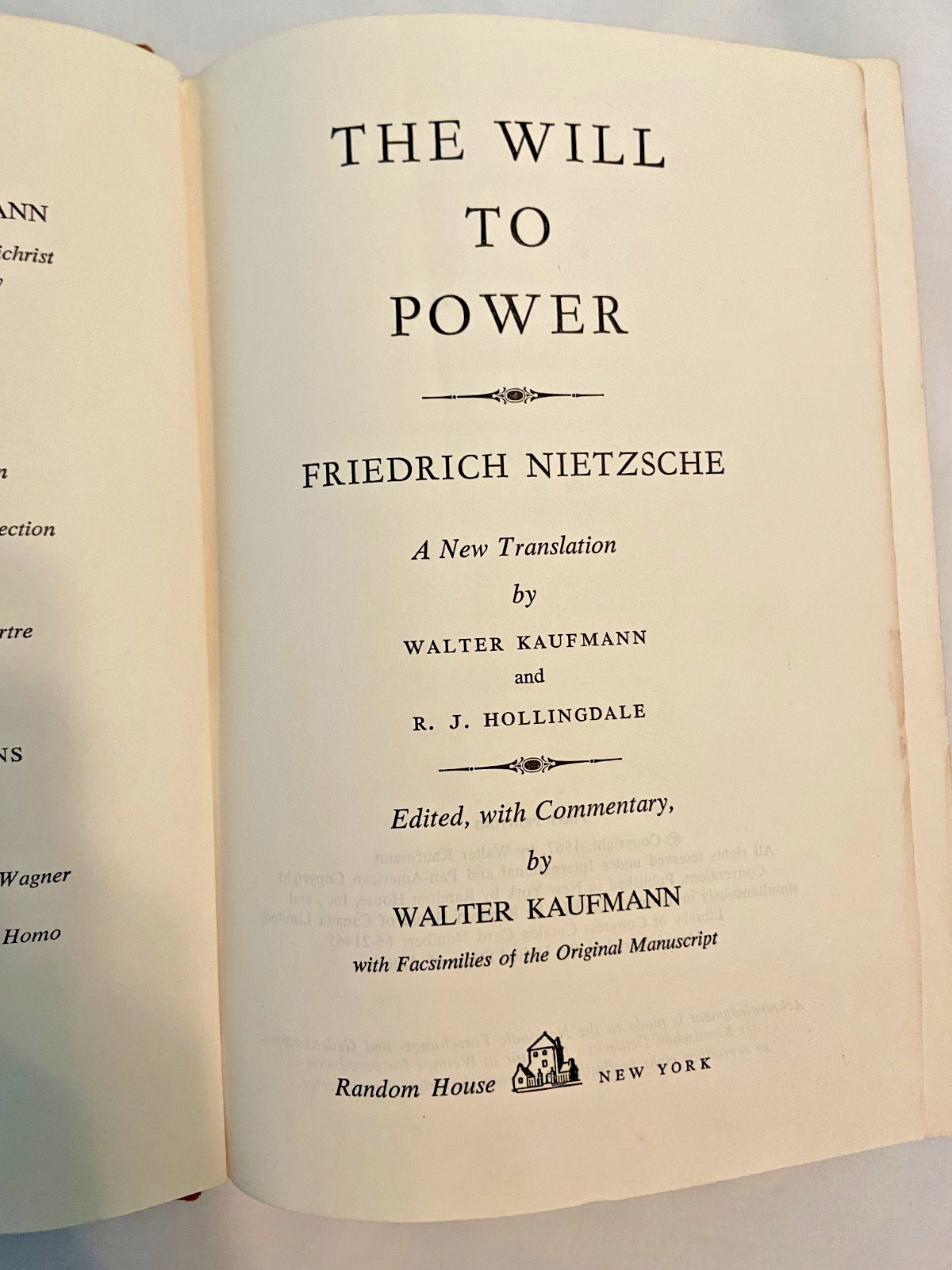 The Will to Power – Nietzsche, translated by Walter Kaufman – 1st Printing 1967