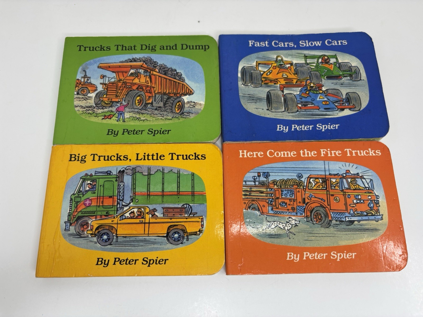 Vintage 1988 Peter Spier Vehicle Board Books Fire Trucks Big Little Cars Dump
