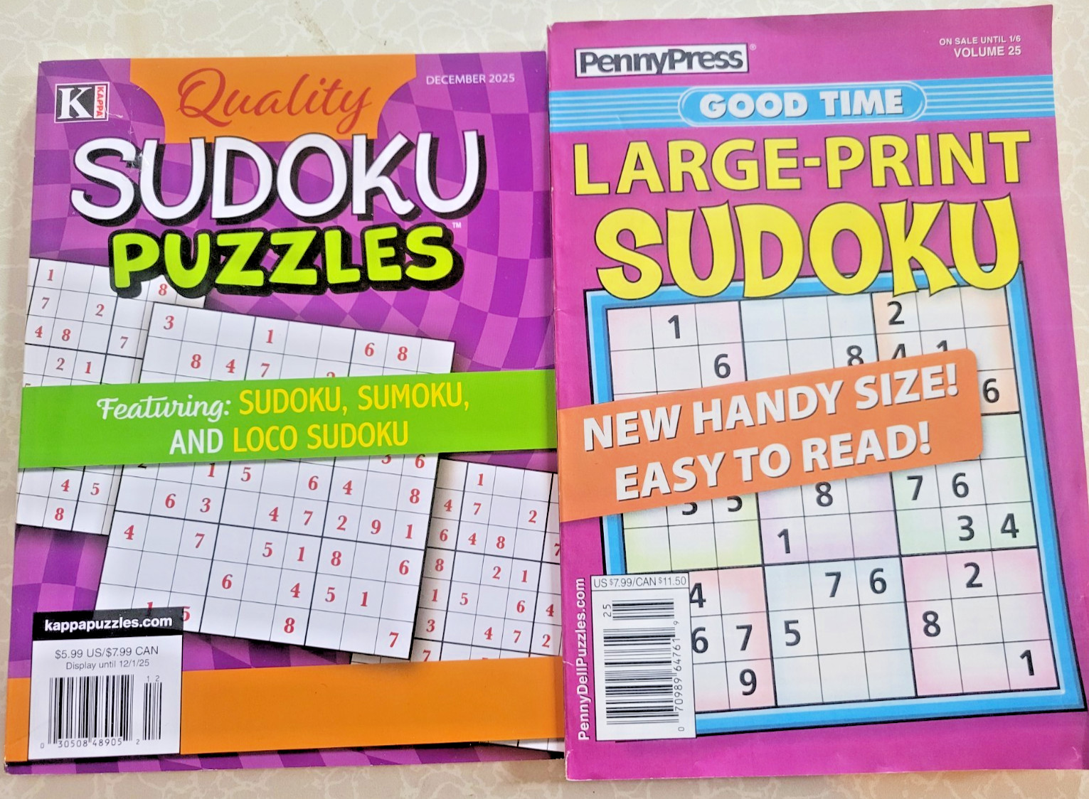Quality & Large Print Sudoku-Current Dec Issues-Lot of 2 Books Kappa Penny Press