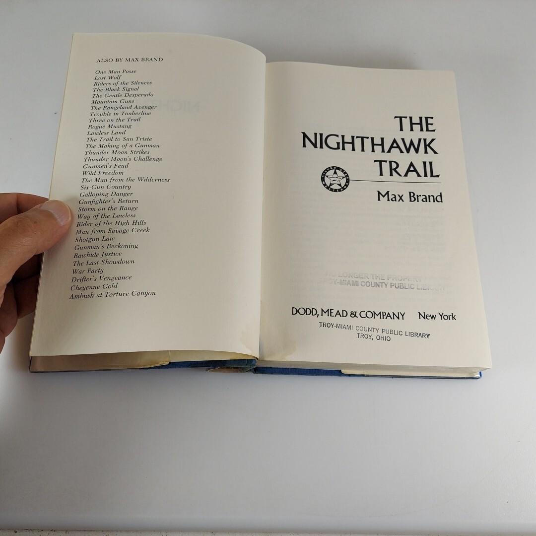 The Nighthawk Trail by Max Brand, Dodd, Mead 1987 1st Print HCDJ Ex-Library