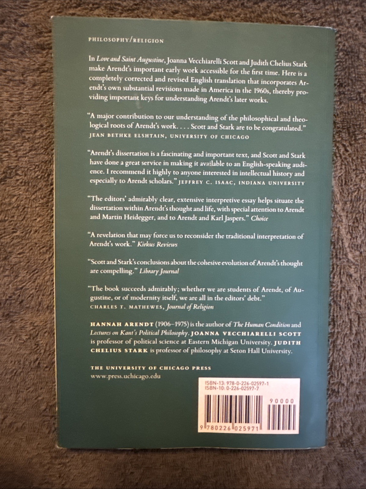 Love and Saint Augustine by Hannah Arendt (1998, Trade Paperback)