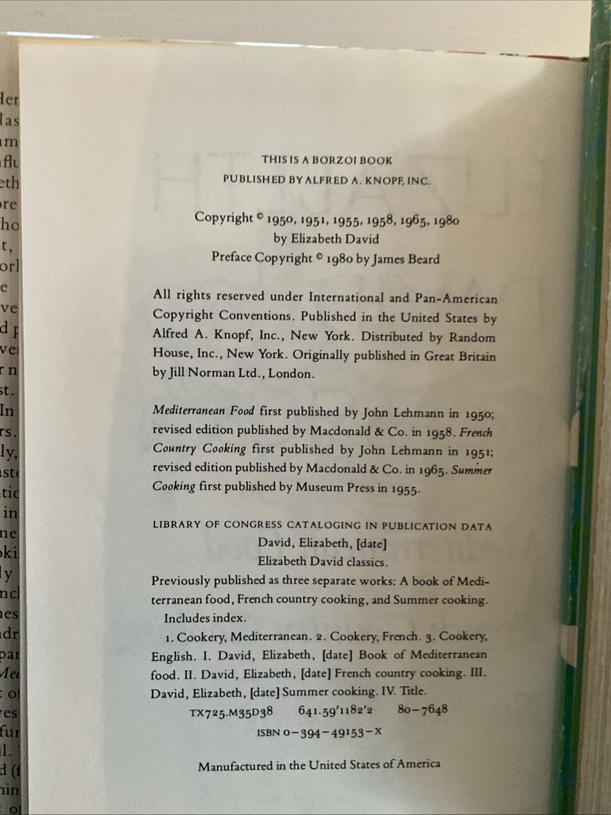 Elizabeth David Classics James Beard HC DJ Mediterranean French Summer 1980