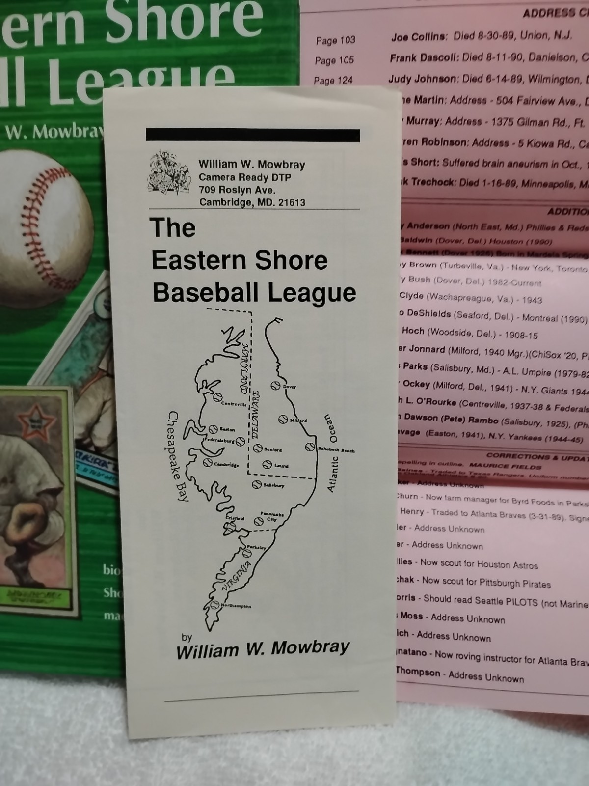 The Eastern Shore Baseball League by William W. Mowbray HC 1989 1st Edition
