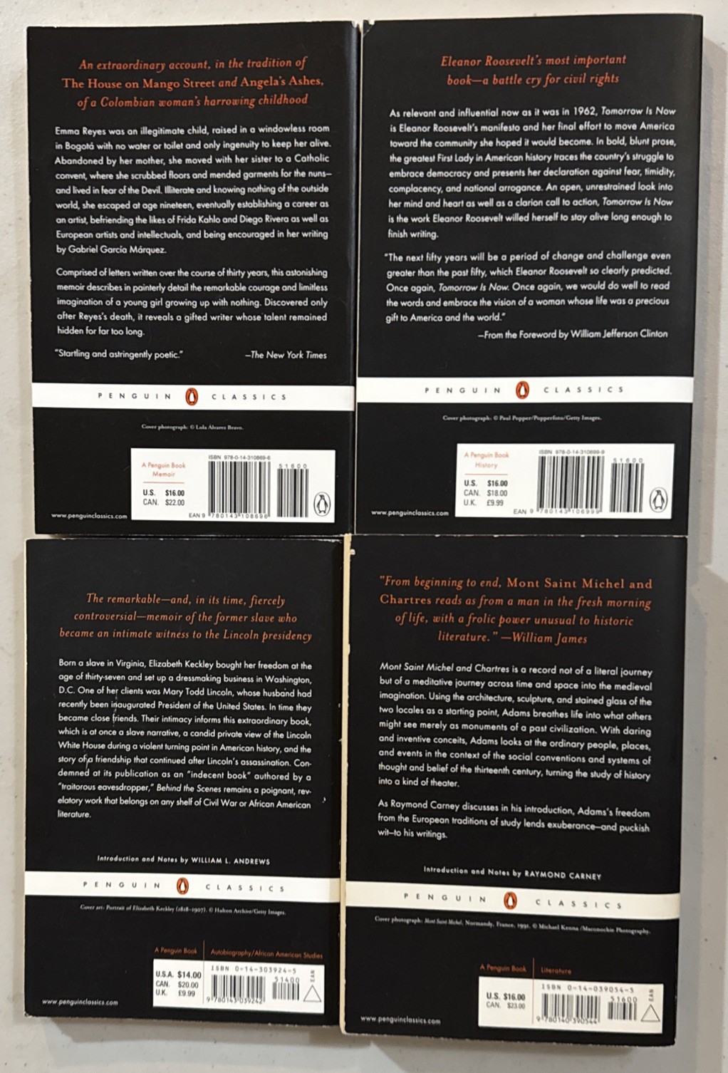 8 Penguin Non-Fiction Classics, TPB, Black Spines, Adams, E. Roosevelt…