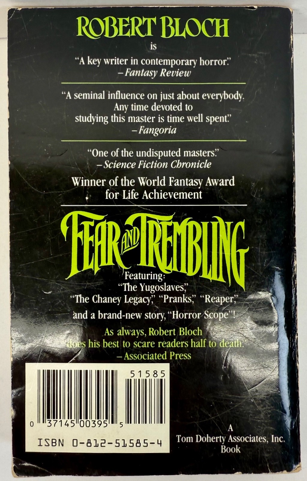 Fear and Trembling by Robert Bloch 1989 First Edition Paperback Tor