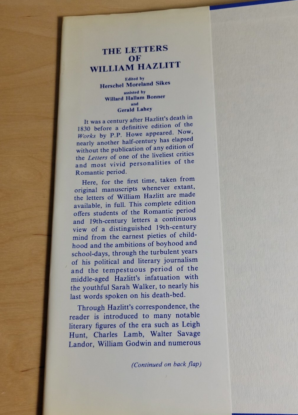 The Letters Of William Hazlitt Ed. Herschel Sikes VG+ Hardcover