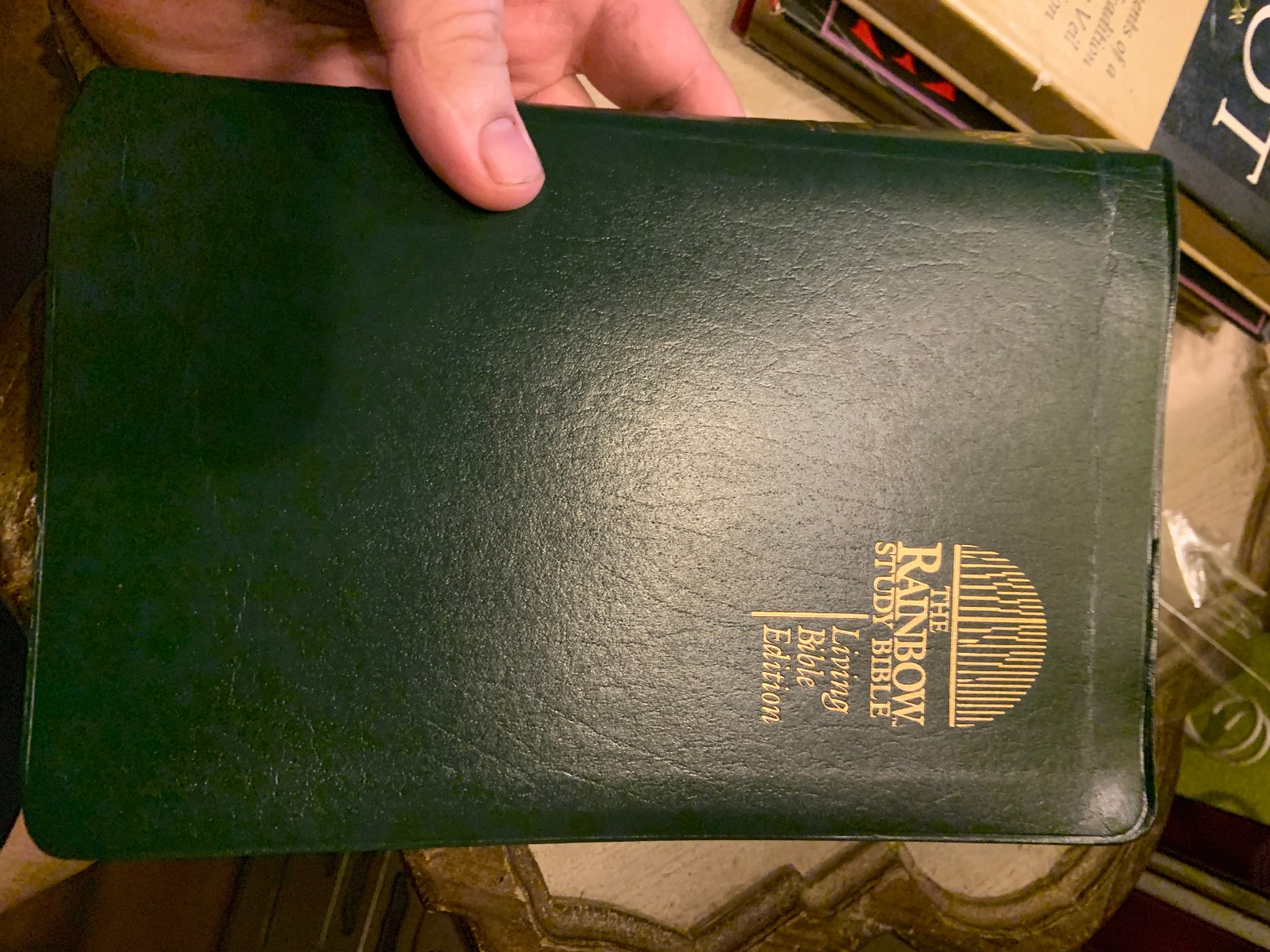 The Rainbow Study Bible Living Bible Edition Bold Letter Green Faux Leather VTG