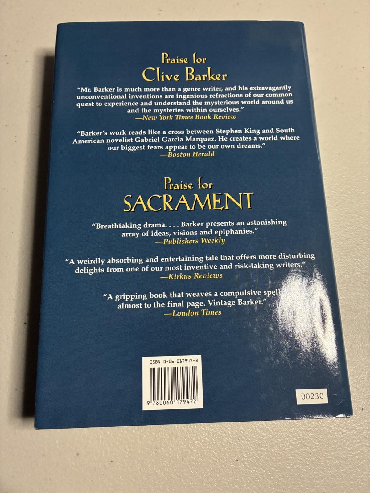 CLIVE BARKER HarperCollins 1988 GALILEE Hardcover w/jacket 582 pages Unread BCE