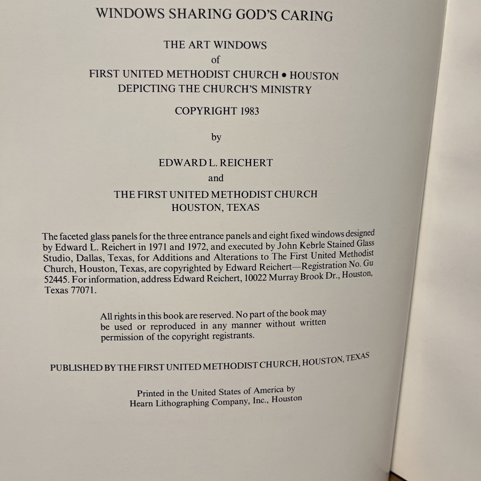 Window sharing God’s caring Edward Reichart, Signed By Charles L. Allen