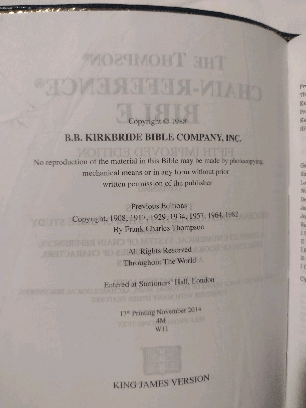 Thompson Chain Reference Bible KJV 5th Fifth Improved Genuine Black Leather 1988