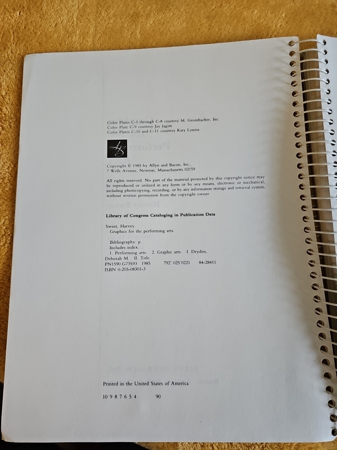 Graphics for the Performing Arts 1985 Harvey Sweet Spiral Bound Vintage