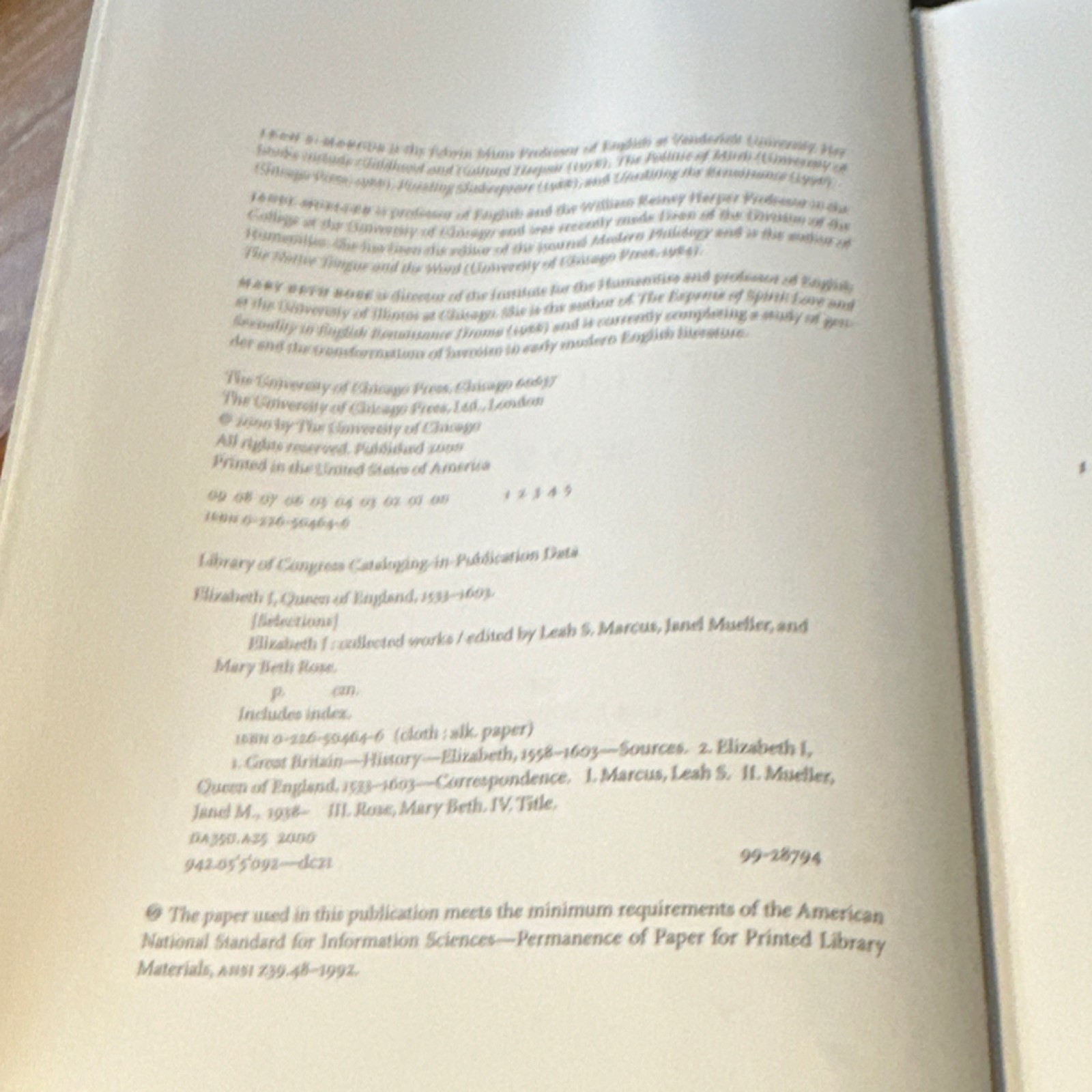 Elizabeth I Collected Works Hardcover University of Chicago Press 2000 Index