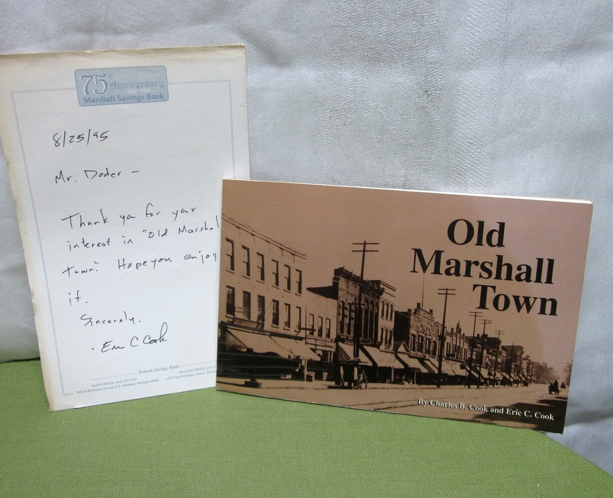 OLD MARSHALL TOWN Eric Cook autograph Territorial Road book 1995 Detroit 1830s
