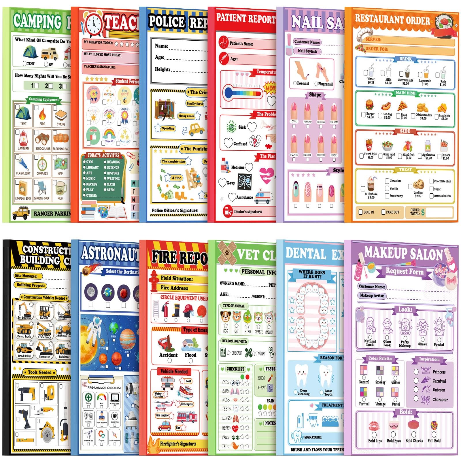 12 Pack Kids Pretend Play Notepads 4 x 6 Inch Playtime Pads for Kids 40 Pages…