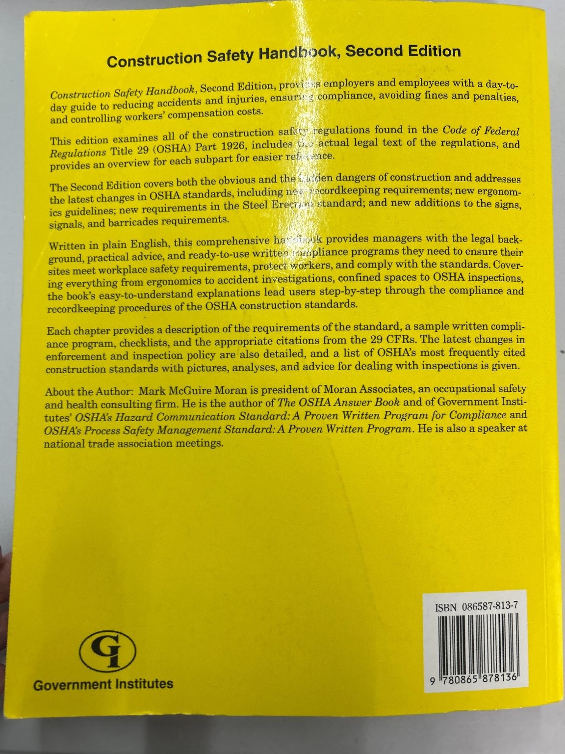 Construction Safety Handbook Moran 2003 Second Edition OSHA Compliance Guide