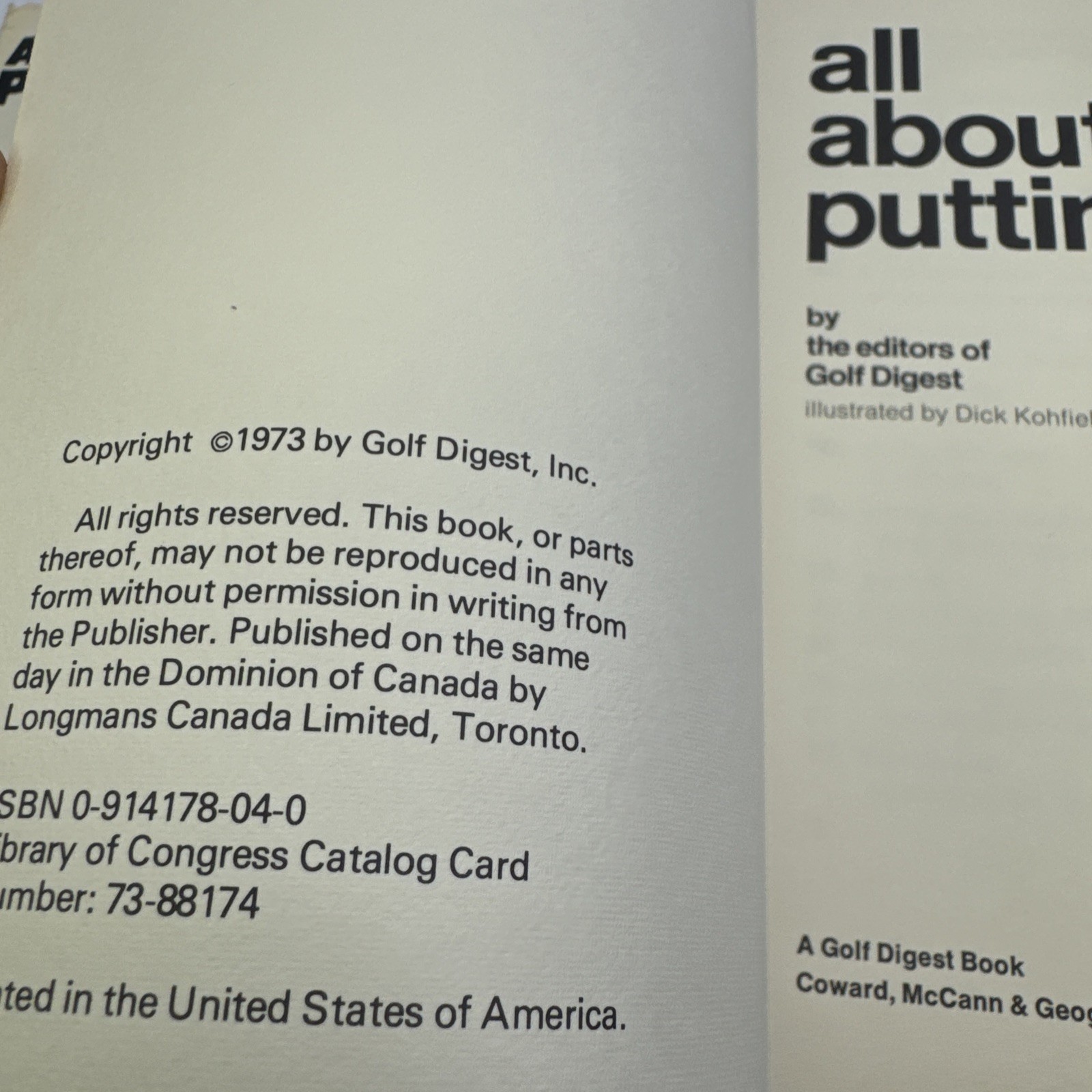 All About Putting editors Golf Digest Magazine Hardcover 1973 Vintage Golf Book