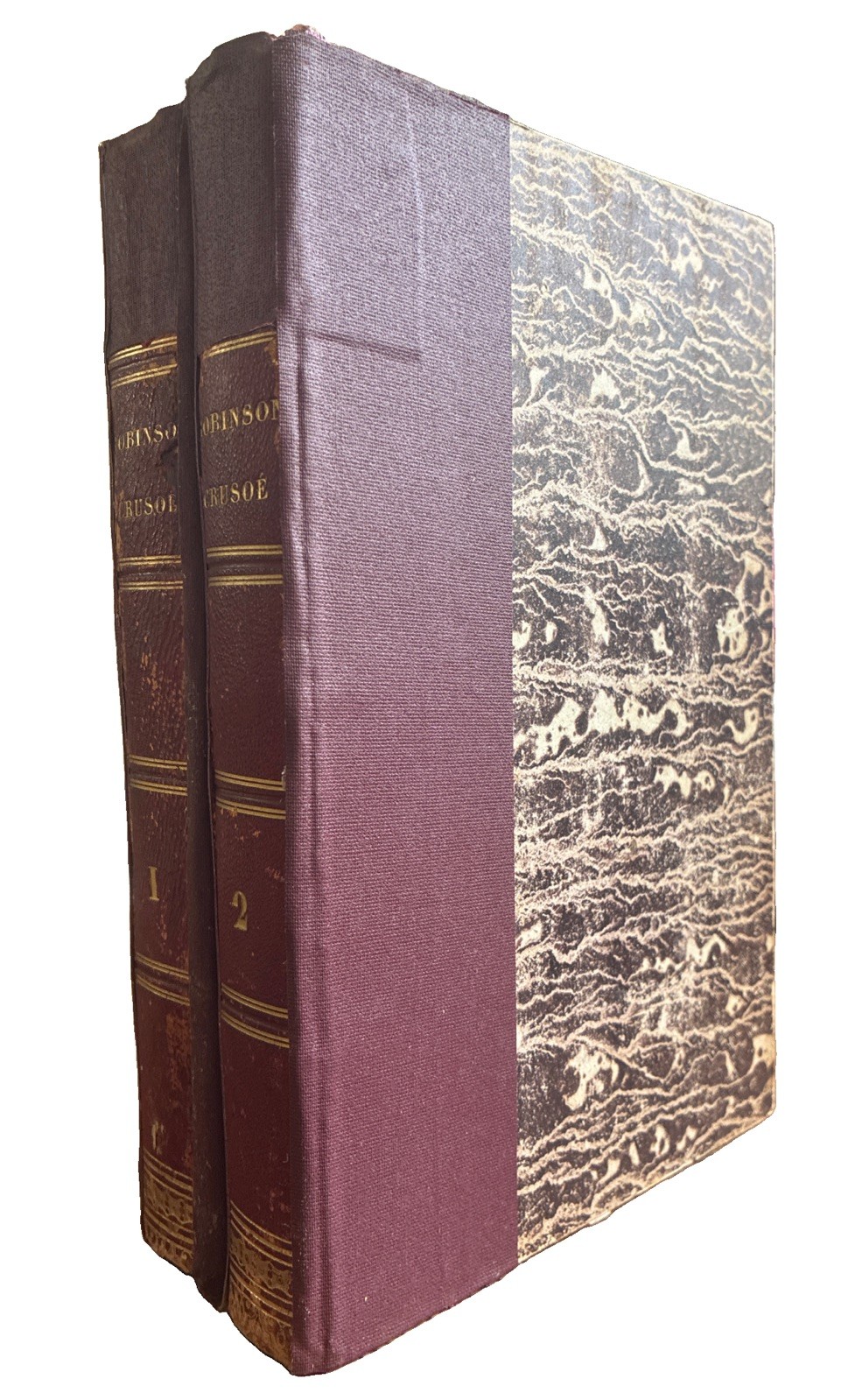 Aventures de Robinson Crusoé 2 Vols c. 1835 Daniel De Foe Translated by A. Tastu