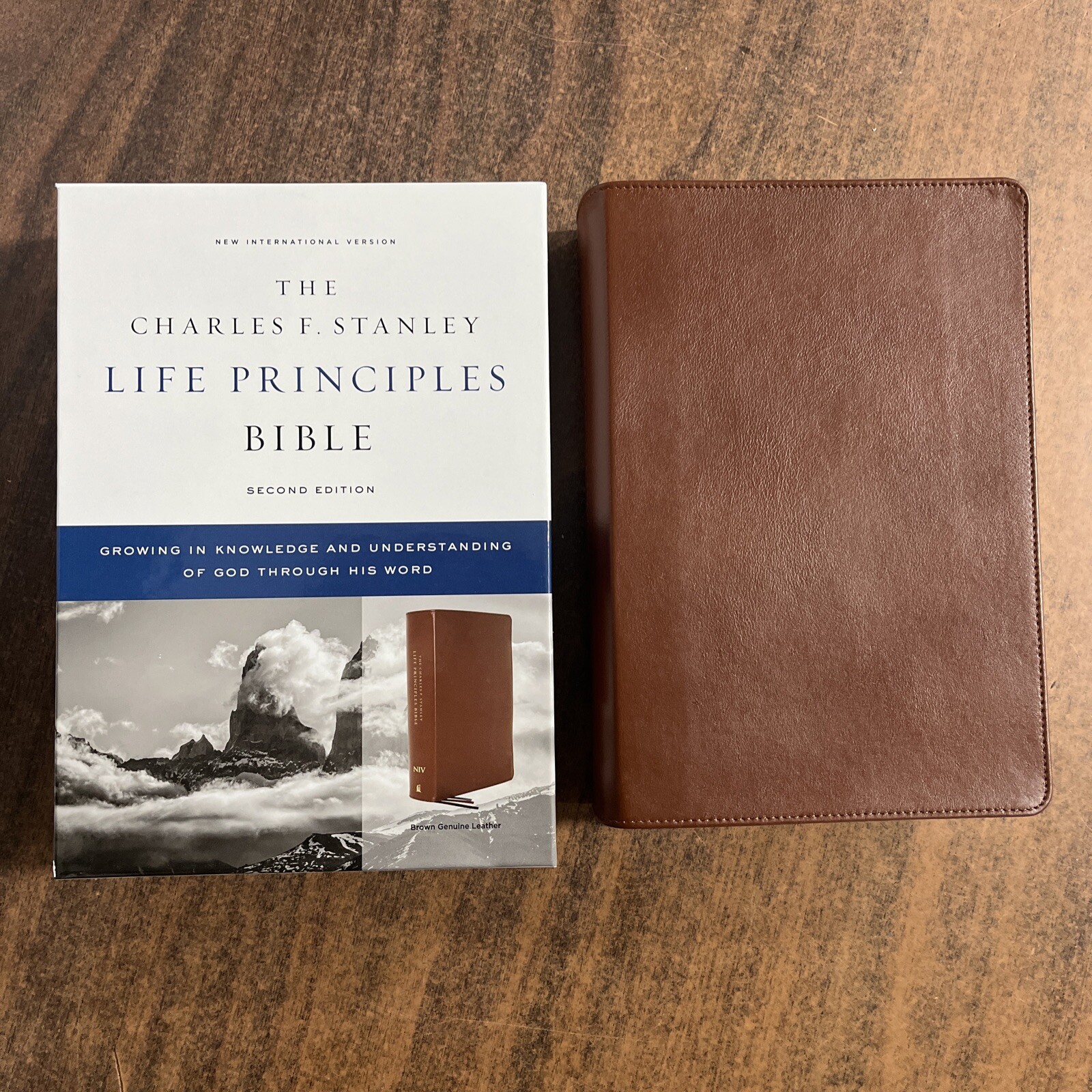 NIV Charles Stanley Life Principles Study Bible – Brown Genuine Leather – $160
