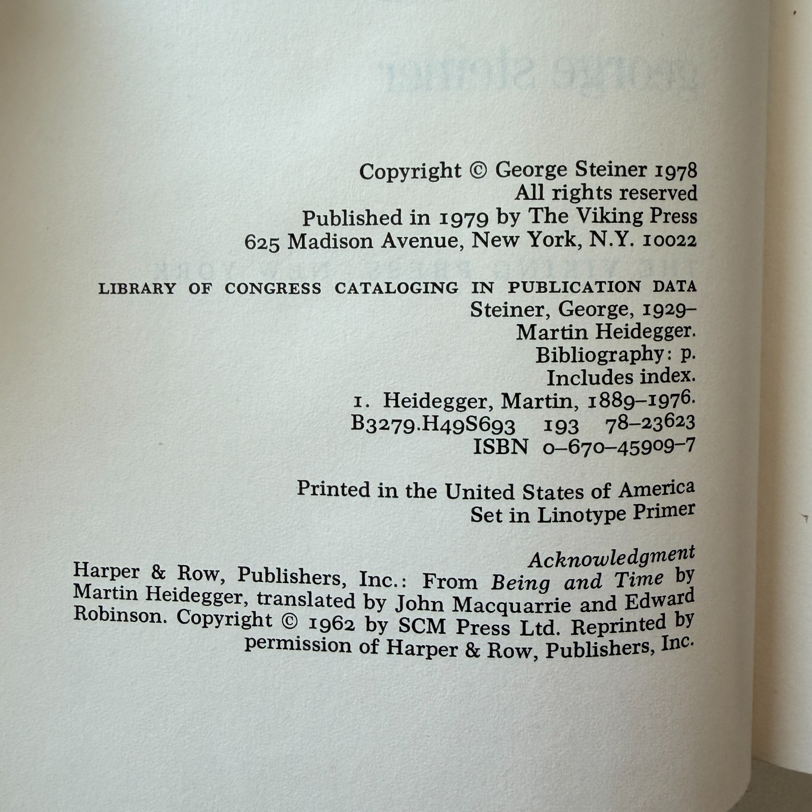 Martin Heidegger George Steiner 1979 Hardcover DJ Viking Press Modern Masters