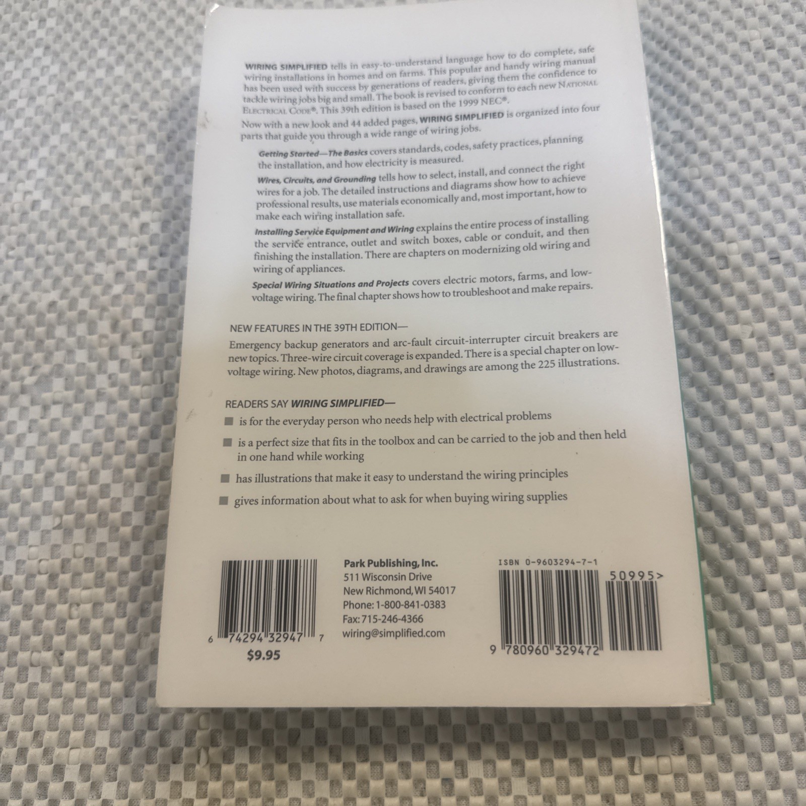 Wiring Simplified Book – 38th Edition New and Expanded – 1996 Park Publishing