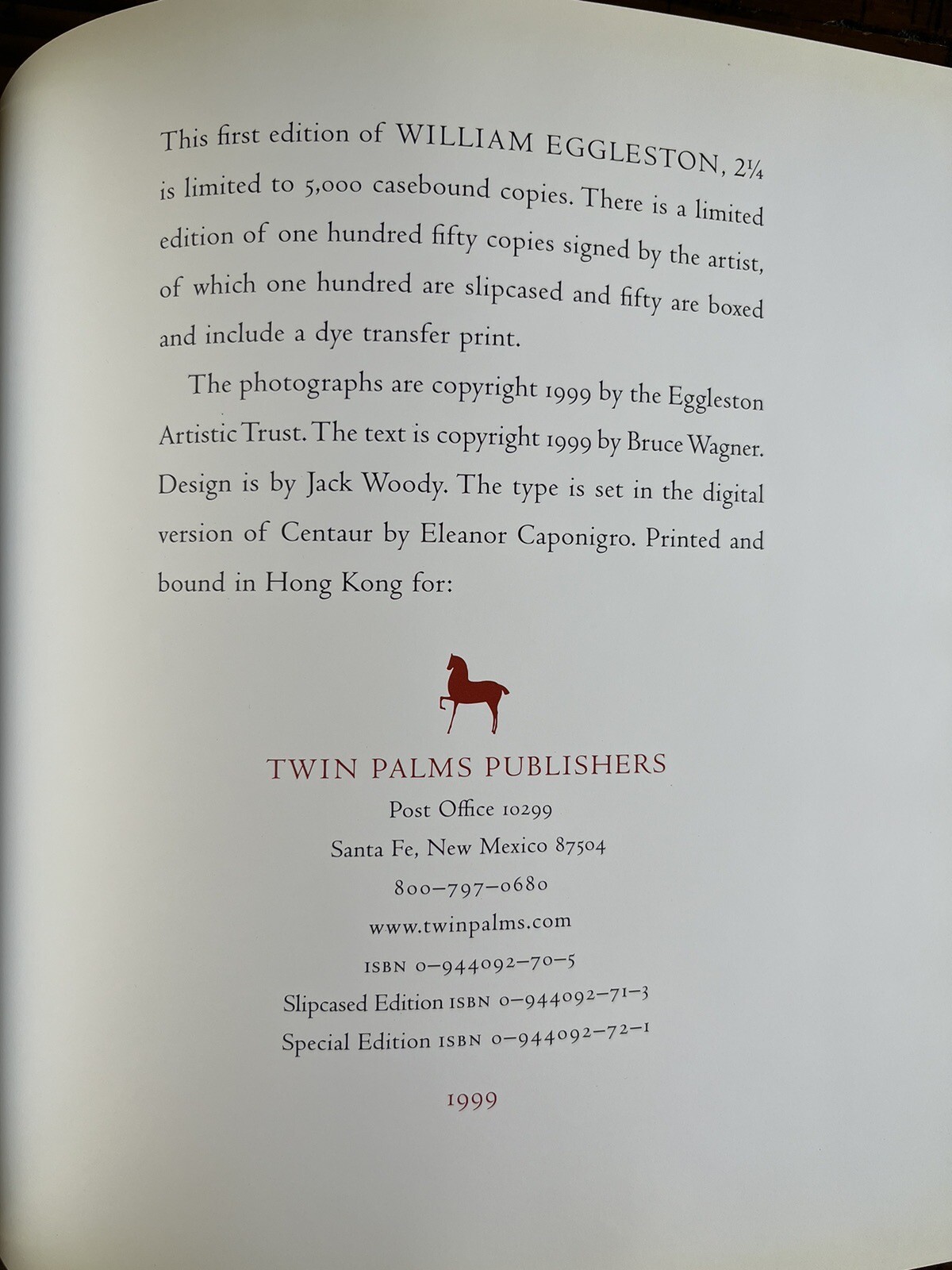 William Eggleston 2 1/4 HC First Limited Edition 1999 Twin Palms