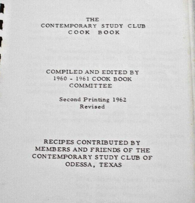 VINTAGE 1962 CONTEMPORARY COOKING COOKBOOK STUDY CLUB ODESSA TEXAS