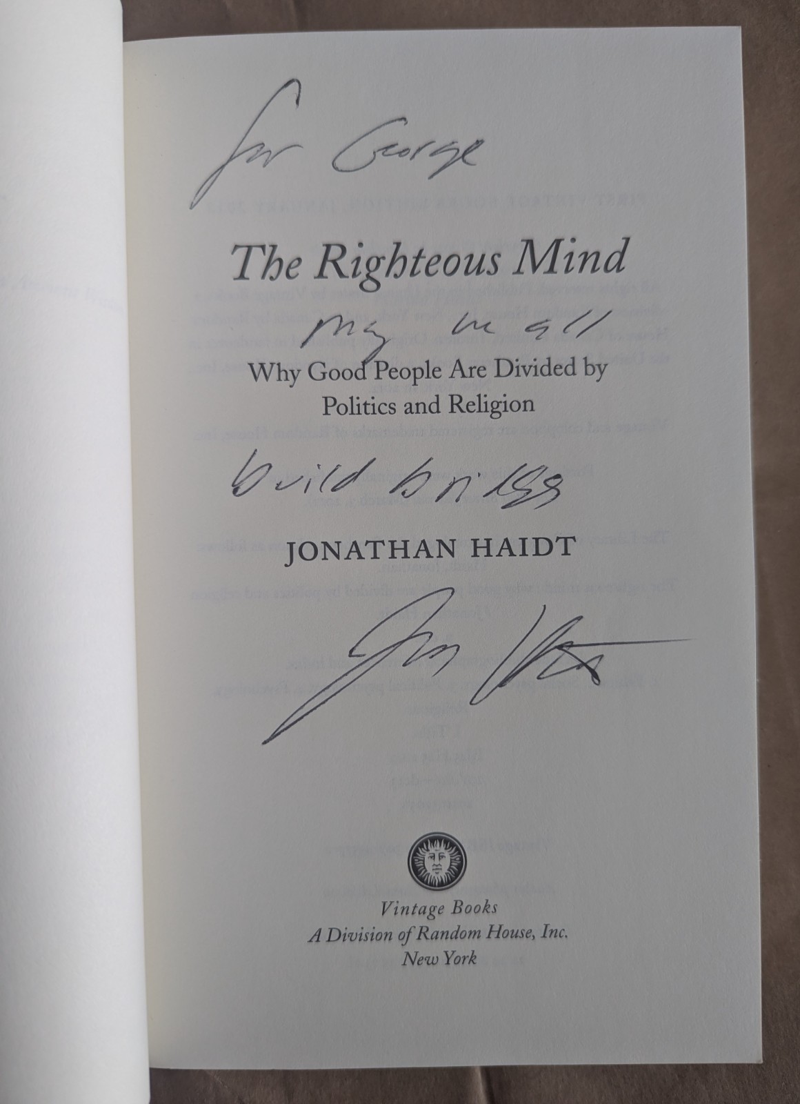 The Righteous Mind: Autographed by Jonathan Haidt