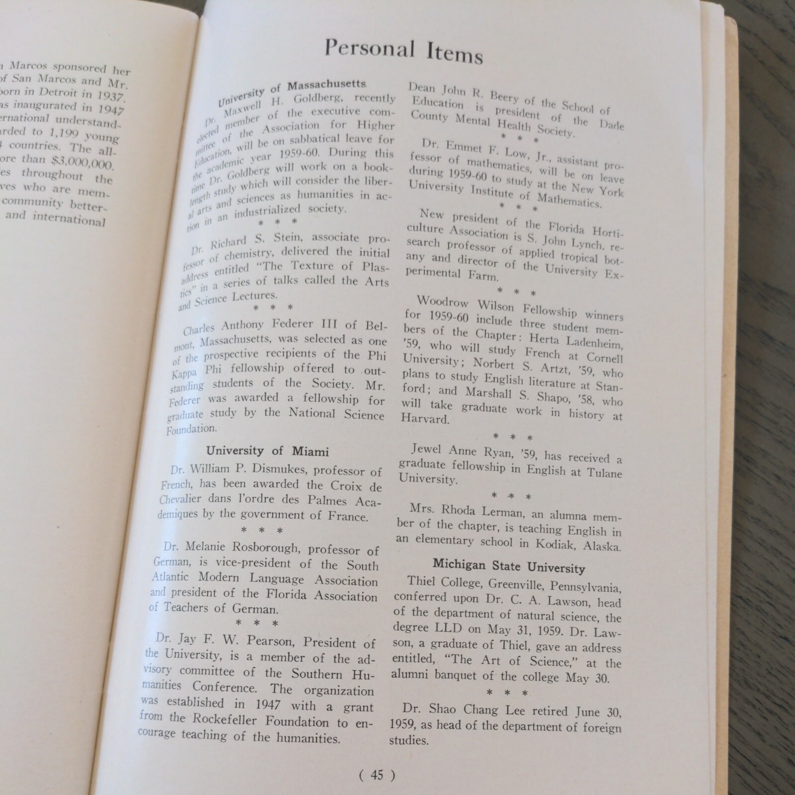 Phi Kappa Phi Journal Fall 1959 Honor Society Ephemera